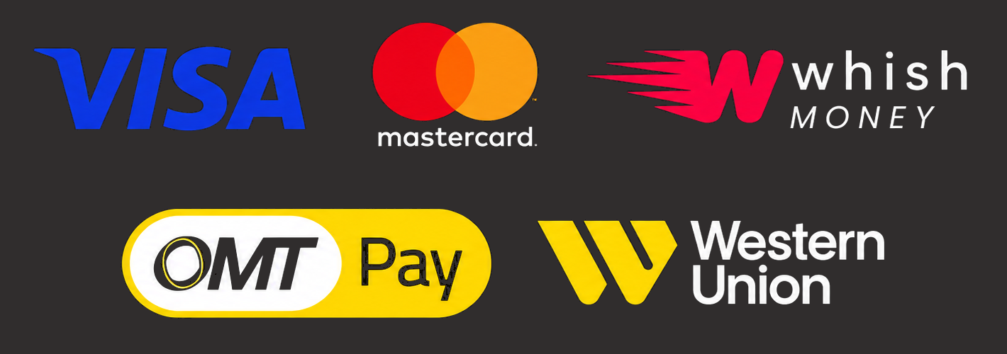 Visa, Mastercard, Whish Money, OMT Pay and Western Union